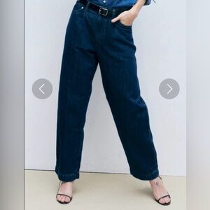 AYR The Jitney Cotton Linen Jeans Size 30 Barrel Leg Pleated Dark Wash Academia